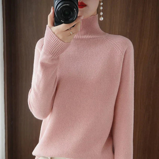 Lesley® | Pink color block sweater with high neckline